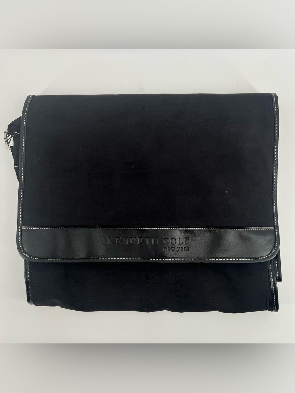 Kenneth Cole New York Faux Suede Black Messenger Laptop Briefcase Bag Classic